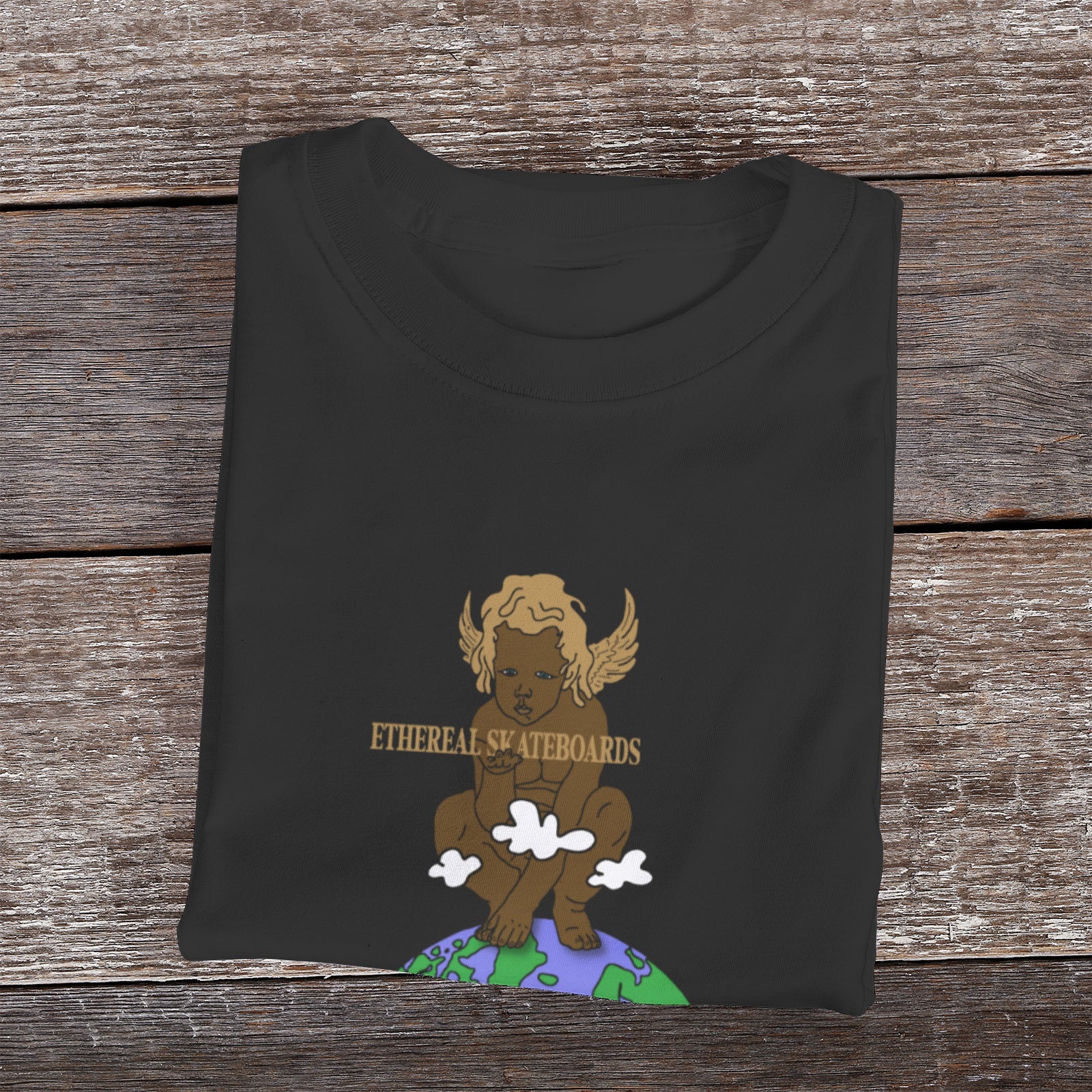 Ethereal Cherub Holding Logo Black T-Shirt